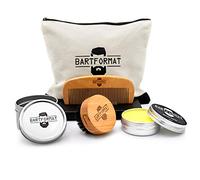 BARTFORMAT® Set de cuidado de barba de 4 piezas, incluye bálsamo para barba (60 ml), cepillo para barba y peine para barba y neceser, set de alta calidad para el cuidado diario de la barba, regalo