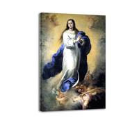 Bartolomé Esteban Murillo Póster e impresión sobre lienzo, reproducción famosa, pintura enmarcada de religión para decoración de sala de estar, marco interior de 90 x 60 cm