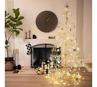 Barton Gancho de hierro forjado para decoración de Navidad, para adornos, pequeños artículos de manualidades, árbol, fácil montaje con soporte, 195 cm, color dorado