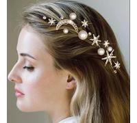 BARTOSI Horquillas para el pelo con estrellas doradas y diamantes de imitación, horquillas de perlas y luna, accesorios para el cabello para mujeres y niñas (paquete de 20)