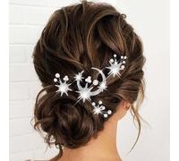 BARTOSI Horquillas para el pelo plateadas con estrella y luna y diamantes de imitación para novia, accesorios para el cabello para mujeres y niñas (paquete de 4)