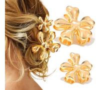 BARTOSI Pinzas de metal para el pelo con flores doradas, pinzas antideslizantes para el cabello, accesorios de moda para el cabello para mujeres (paquete de 2)