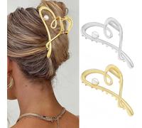 BARTOSI Pinzas de metal para el pelo con forma de corazón dorado, pinzas para el pelo con perlas, accesorios para el cabello para mujeres y niñas (paquete de 2)
