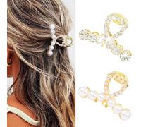 BARTOSI Pinzas de pelo con perlas doradas y brillantes para el cabello, lindas pinzas para el cabello, accesorios para el cabello para mujeres y niñas (paquete de 2)