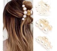 BARTOSI Pinzas de pelo con perlas medianas para el cabello, pinzas pequeñas antideslizantes, accesorios para el cabello para mujeres y niñas (paquete de 3)