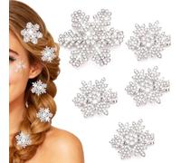 BARTOSI Pinzas para el pelo de copo de nieve de Navidad con diamantes de imitación brillantes, pasadores de cristal de Navidad, accesorios para el cabello para mujeres y niñas (paquete de 5)