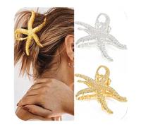 BARTOSI Pinzas para el pelo de estrella de mar, pinzas de metal dorado, pinzas de garra de estrella de mar para el cabello, accesorios de moda para el cabello para mujeres (paquete de 2)