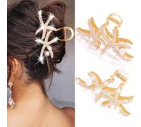 BARTOSI Pinzas para el pelo de estrella de mar, pinzas de metal dorado, pinzas de garra de estrella de mar, pinzas grandes para el cabello, accesorios para el cabello para mujeres y niñas (paquete de