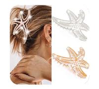 BARTOSI Pinzas para el pelo de estrella de mar, pinzas de metal dorado, pinzas grandes de estrella de mar, pinzas de mandíbula para el pelo, accesorios para el cabello para mujeres y niñas (paquete de