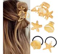 BARTOSI Pinzas para el pelo de estrella de mar, pinzas doradas para el pelo, diseño de estrella de mar, accesorios para el cabello para mujeres y niñas (paquete de 5)