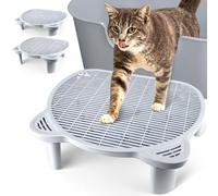 Bartuke Ajustable Rampa para Gatos, Caja de Arena Elevada para Gato, Doble Escalón para Atrapar Arena con Filtr Función, Adecuada para Gatos Pequeños y Mayores, Fácil Limpieza (Gris)