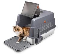 Bartuke Bandeja de Arena para Gatos Muy Grande de Acero Inoxidable con Tapa, 71x51x43CM XXXL Bandeja Cerrada de Metal con Pala y Pedal, Control de olores, fácil Limpieza (Gris Oscuro)