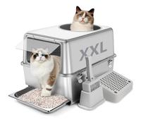 Bartuke Bandeja Sanitaria para Gatos de Acero Inoxidable, Bandeja Sanitaria Cerrada con Laterales Altos, cajón extraíble, Pala, Pedal de Filtro, Antiadherente, fácil de Limpiar