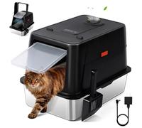 Bartuke metálica XXL Caja de Arena para Gatos Smart Odor Control de Acero Inoxidable, con Tapa abatible de 135°, Pala, Lados Altos para Gatos Grandes, antiderrames, fácil de Limpiar (Negro)
