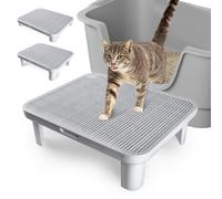 Bartuke Rampa Escalón Ajustable para Gatos, Escalón de Caja de Arena de Doble Capa con Función de Filtro, Patas Reemplazables, Rampa Elevada de Caja de Arena para Gatos Mayores Fácil Limpieza