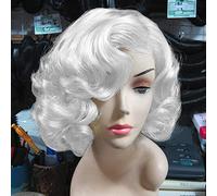 Baruisi Pelucas cortas y rizadas blancas para las mujeres sintéticas onduladas naturales Marilyn Monroe disfraz peluca para Cosplay fiesta