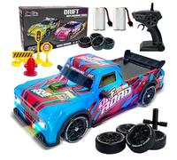 BARVERE Coche Teledirigido Drift, 1:14 Drift RC Car con 2 Baterías, 25km/h 4WD Coche de Carreras Teledirigido con Kit Barricada, Radiocontrol Coche de Juguete para Adultos, Regalos de Reyes para Niños