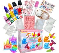 BARVERE Fabrica de Jabones, 500g Jabón, 16 Formas, 7 Pigmentos, 2 Aceites Esenciales, 2 Bolsas de Regalo, Kit para Hacer Jabones Artesanales para Adultos, Regalo de Cumpleaños Infantil