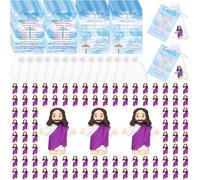 Barydat Juego de 75 mini figuras de Jesús con tarjeta de oración y bolsa de organza en miniatura, muñeca de Jesús salvador de Jesús, recuerdos de fiesta para iglesia, escuela dominical, Pascua,