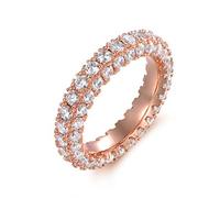 Barzel Anillo de eternidad de 3 filas para mujer, anillo de boda chapado en oro blanco de 18 quilates o oro rosa con circonita cúbica, Metal no precioso., Zirconia cúbica