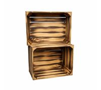 BAS Cajas de madera grandes flameadas 50 x 40 x 30 cm - Juego de 2 cajas de frutas de madera - Cajas de vino decorativas - Caja de madera - Caja de almacenamiento para jardín, hogar y tienda