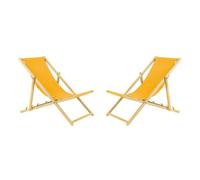 BAS Juego de 2 Tumbonas Plegables Reclinables en 3 Posiciones de Madera de Haya - Color Amarillo - Ajustables para Jardín, Playa, Balcón e Interior - Tela Transpirable - Estructura Estable y Natura