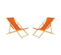 BAS Juego de 2 Tumbonas Plegables Reclinables en 3 Posiciones de Madera de Haya - Color Naranja - Ajustables para Jardín, Playa, Balcón e Interior - Tela Transpirable - Estructura Estable y Natura