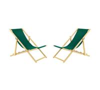 BAS Juego de 2 Tumbonas Plegables Reclinables en 3 Posiciones de Madera de Haya - Color Verde - Ajustables para Jardín, Playa, Balcón e Interior - Tela Transpirable - Estructura Estable y Natura