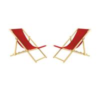 BAS Tumbona Plegable de Madera con Sistema de Seguridad, 2 Unidades, Color Rojo