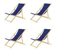 BAS Tumbona Plegable de Madera con Sistema de Seguridad, 4 Unidades, Color Azul