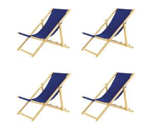 BAS Tumbona Plegable de Madera con Sistema de Seguridad, 4 Unidades, Color Azul