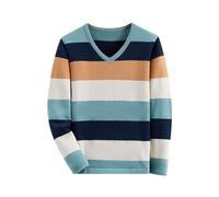 BASADINA Suéter de punto para niños, sudadera de Navidad, suéter a rayas, manga larga, ropa cálida para otoño e invierno, 4-14 años, V-Cuello Azul, 13-14 años