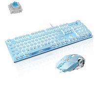 Basaltech Combo de teclado mecánico y mouse para juegos, teclado retro steampunk vintage estilo máquina de escribir con retroiluminación LED, interruptor azul antifantasma de 104 teclas con cable,