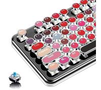 Basaltech Teclado estilo máquina de escribir con retroiluminación LED arcoíris, teclado mecánico vintage para juegos con teclas redondas de lápiz labial, interruptores azules, teclado con cable de 104