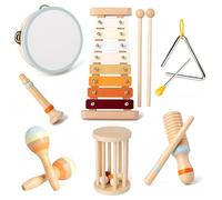 BASAMOU Instrumentos Musicales Infantiles Juguetes Montessori Niños 1-5 Años, 7 in 1 Tambor de Madera Bebe Juegos Montessori Instrumentos de Percusión, Niña Regalos Cumpleaños Navidad Reyes Magos