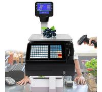 Bascula Balanza Comercial Para Pesar Fruta Báscula digital con cálculo electrónico de precios con pantalla de poste, impresora térmica comercial, etiqueta de precio con pantalla de doble car