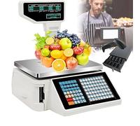 Bascula Balanza Comercial Para Pesar Fruta Báscula digital con impresora térmica de precios, pantalla comercial de doble cara, impresión de etiquetas de precios, código de barras electrónico