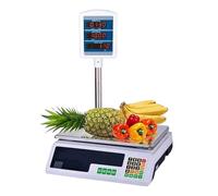 Bascula balanza Comercial para Pesar Fruta, verdura, carne. Peso 30kg Suma 2 en 1 bateria interna y corriente 220V inalambrica pantalla delantera y trasera telescopica.