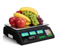 Bascula balanza Comercial para Pesar Fruta, verdura, carne. Peso 40kg 2 en 1 bateria interna y corriente 220V inalambrica pantalla delantera y trasera.