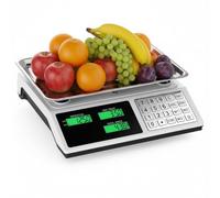 Bascula balanza Comercial para Pesar Fruta, verdura, carne. Peso 40kG Teclas de Acero Suma 2 en 1 bateria interna y corriente 220V inalambrica pantalla delantera y trasera.