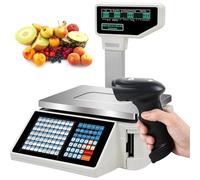 Báscula código barras digital profesional,Báscula con impresora de etiquetas - balanza comercial, 63 teclas rápidas, ideal para supermercados y almacenes (Máquina + Escáner)