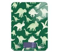 Báscula de alimentos pequeña fácil de limpiar para cocina, 11 libras/1 onzas, 5 kg/5 g, silueta de dinosaurio, triceratops, báscula digital verde con 4 unidades para hornear, perder peso y hornear