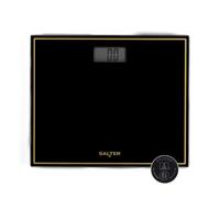 Báscula de baño compacta Salter: báscula digital para peso corporal, 150 kg/23 st 8 lb, pantalla de fácil lectura, lecturas instantáneas, diseño delgado, batería incluida, color negro y dorado.