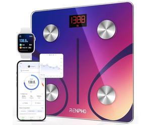 Bascula de Baño Digital Grasa Corporal, RENPHO Balanza Bluetooth Inteligente con App, Bascula Electrónica Analógica Monitores con Análisis Corporal, 13 Mediciónes de Peso IMC Visceral, Rojo, Elis 1
