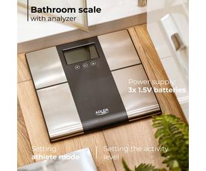 Báscula de baño inteligente con analizador corporal - Medición de peso, grasa, agua y músculo, capacidad de carga de 225 kg, pantalla LCD grande, memoria para 10 usuarios