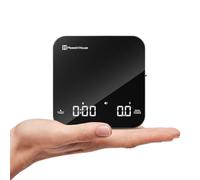 Báscula de Café Mini Recargable con Temporizador, Maestri House, Precisión 0.1g/2kg, para Espresso y Café de Filtro, Báscula Digital Portátil con Cronometraje Automático-Negro y Plata