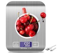 Báscula de cocina digital: 10 kg/1 g, báscula de cocina digital recargable por USB, con pantalla LCD y función de tara, báscula de cocina profesional multifunción con cable de carga