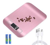 Báscula de cocina digital, 10 kg/1 g, báscula de cocina digital recargable por USB, con pantalla LCD y función de tara, báscula de cocina profesional con cable de carga de batería, oro rosa