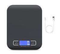 Báscula de cocina digital, 10 kg/1 g, recargable por USB, con pantalla LCD y función tara, con cable de carga de batería, color negro