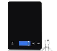 Báscula de cocina digital, 15 kg/1 g, báscula de cocina digital recargable por USB, con pantalla LED y función de tara, báscula de alimentos con base de cristal templado para hornear y cocinar, medir
